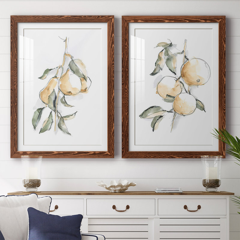 «Watercolor Fruit Contour I», reproduction encadrée de qualité supérieure - prête à être accrochée, Érable