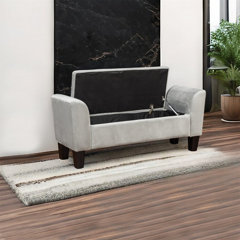 Rowton Velvet Upholstered Storage Bench, Gray
