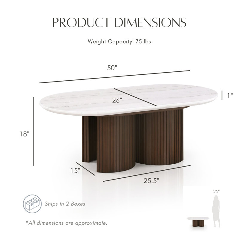 Table basse ovale en pierre véritable Luca, Blanc