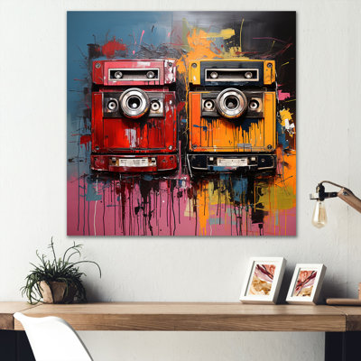 Caméra colorée colorée Insta Gram II - cassettes, art mural en métal