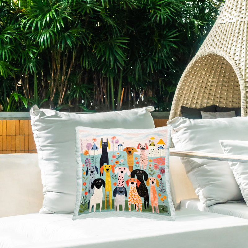 Various Patterned Dogs Outdoor Printed Pillow by Lazar Studio