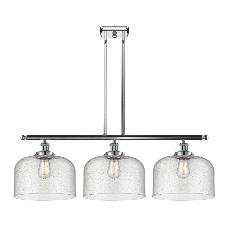 Luminaire suspendu linéaire à 3 lumières pour îlot de cuisine Lattimer, Grainé, DEL, Chrome poli