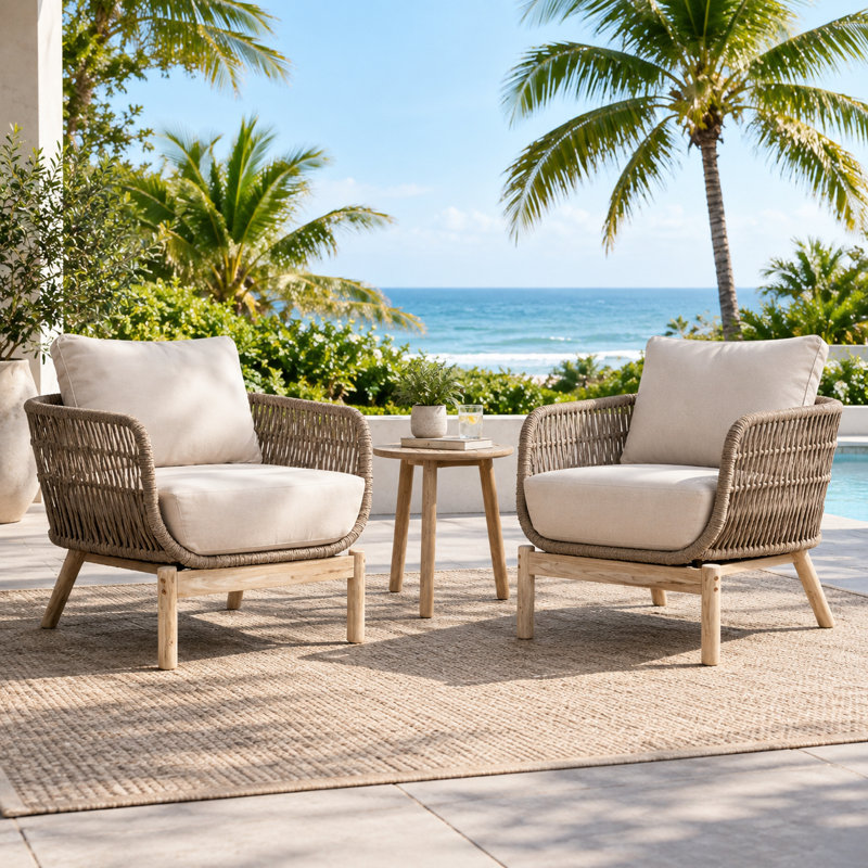 Ensemble de 2 chaises de patio en acacia avec coussins