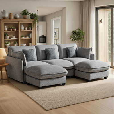 5-Piece Modular Sectional Sofa, 3-Seat Sofa With 2 Ottomans