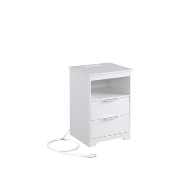 Nightstand with Charging Station, 2 Drawers, and Open Shelf