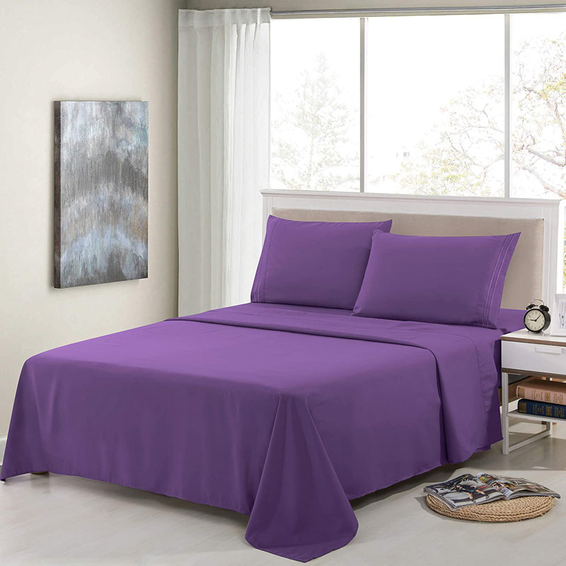 Ensemble de literie en microfibre 1800 Series, Ensemble de drap pour lit double avec deux taies d, Mauve