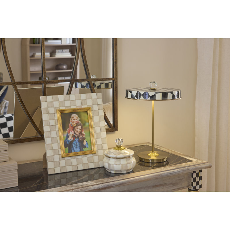 Royal Check LED Rechargeable Disk Table Lamp, Black/White