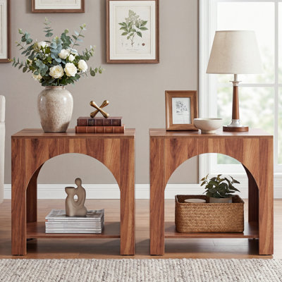 27.56" Farmhouse Nightstand, Arched Accent End Table with Open Storage Shelf for Bedroom