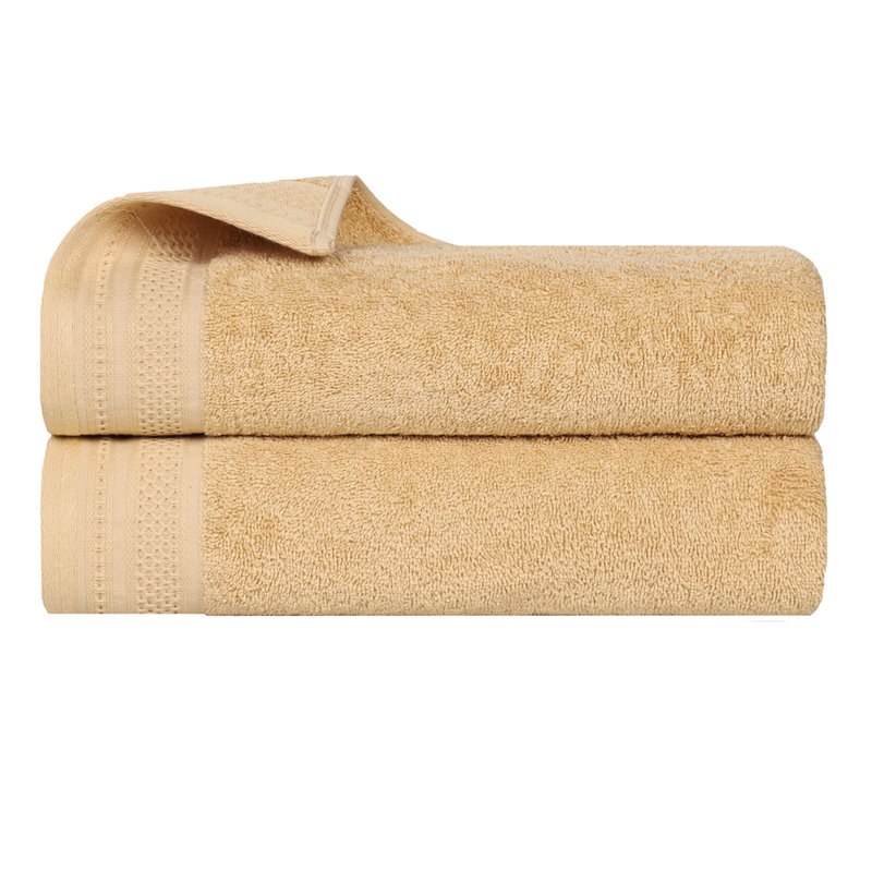 Honeycomb Textured Waffle Border Cotton Medium Weight Bath Sheets, Gold