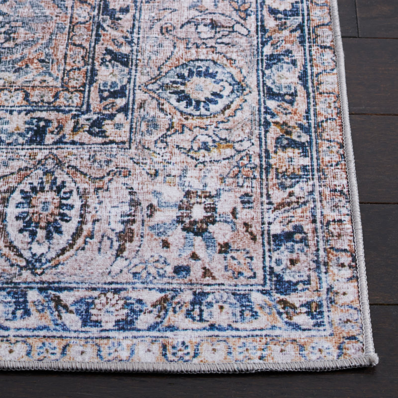 Tucson Vintage Look Machine Washable Non-Slip Area Rug in Grey/ Blue, Rectangle 244 x 305 cm