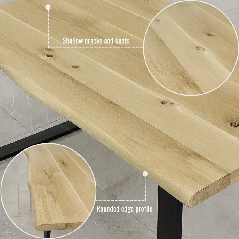 Purtell Oak Unfinished Solid Wood Top Metal Base Dining Table, H79 x L160 x W80cm, Unfinished