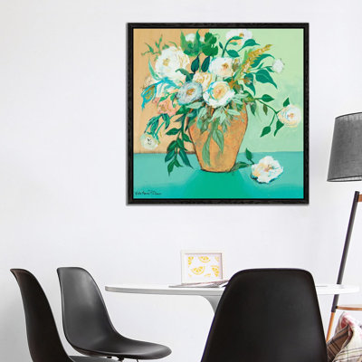 Vase of White Roses 1 Piece Wall Art on Canvas