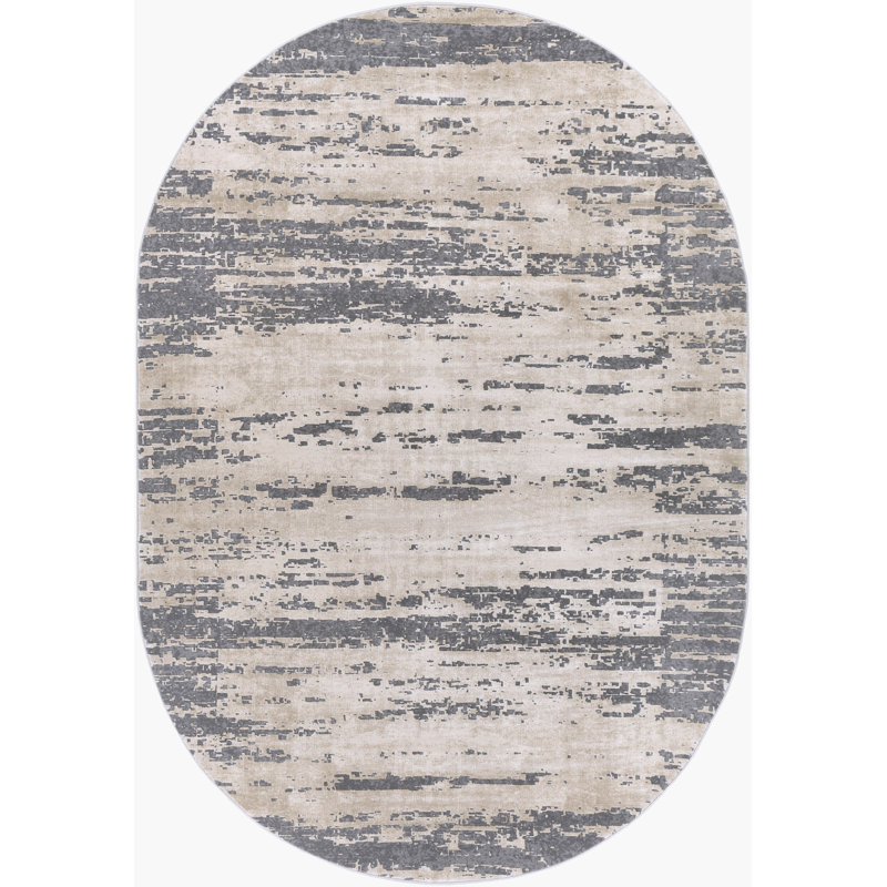 Tapis abstrait gris / kaki Bridgeton, Ovale 6 pi 7 po x 9 pi 6 po