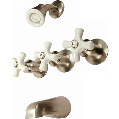 Douche de salle de bain Avalon 3 poignées croisées en nickel satiné robuste