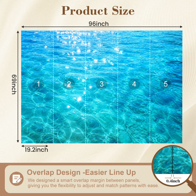 Murale auto-adhésive moderne pour la chambre à coucher avec impression d'eau de piscine L 69 po x l 96 po Peel and Stick