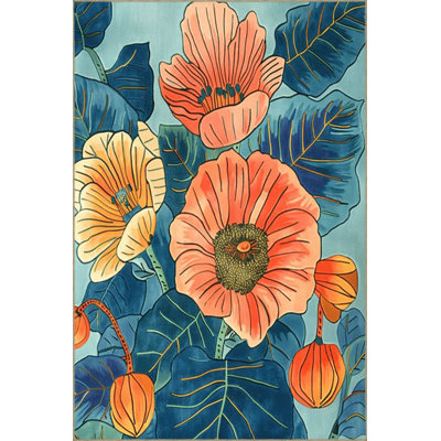 Tapis décoratif lavable à la machine à motif floral à motif floral bleu Paris Collection Paris
