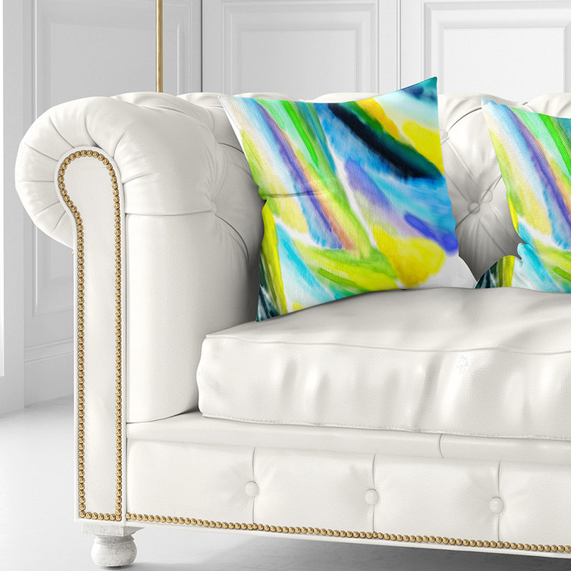 Vibrant Brushstrokes - Coussin imprimé abstrait, 16 po x 1 po, Coussin décoratif, Vert