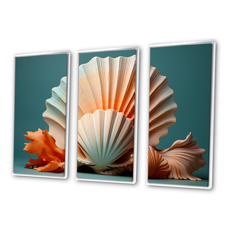Ensemble de toiles Opulentes, coquillages symboliques II - coquillage, H 28 po x l 36 po x P 1 po, Cadre flottant blanc
