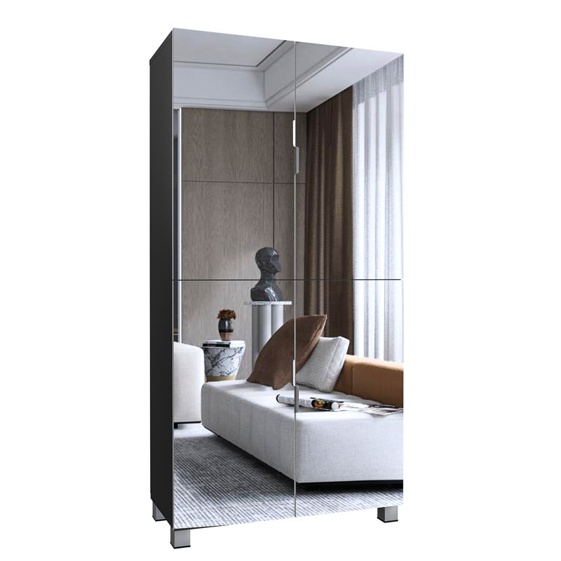 Armoire à chaussures avec 4 portes miroir - rangement de 50 po pour le hall d'entrée, Noir
