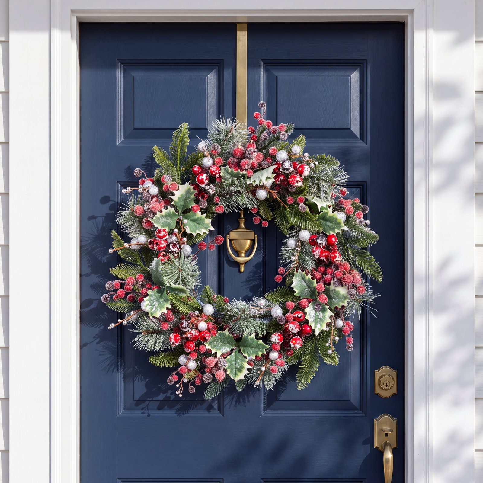 24"D Christmas Red Pomegranate Berry & Holy Leaf Wreath