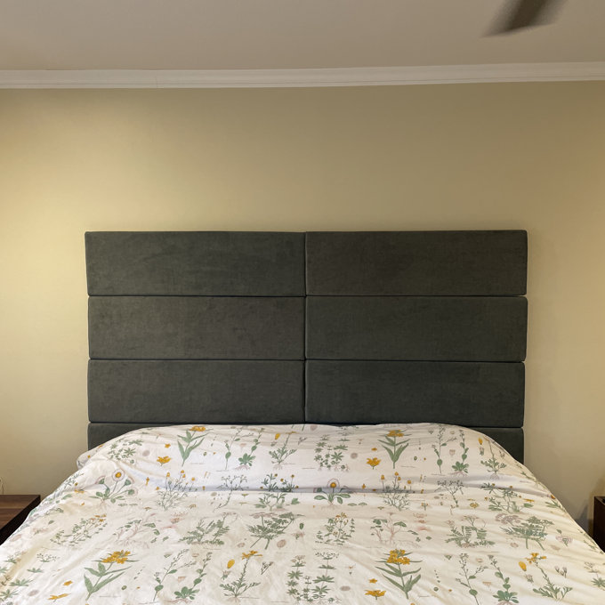 Panelist Modern Padded Headboard - Set of Wall Mounted Panels - Limestone Grey Microvelvet, Queen (11.25"H x 30"W, Set of 4)