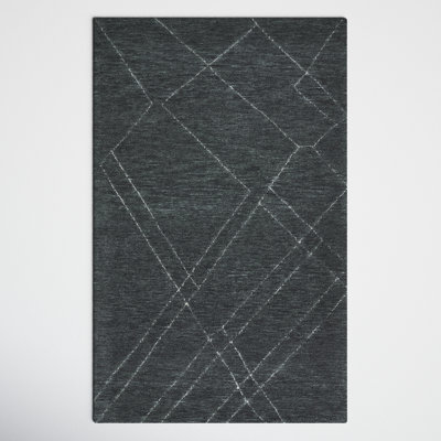 Navy White Hand-Tufted Abstract Wool Rug