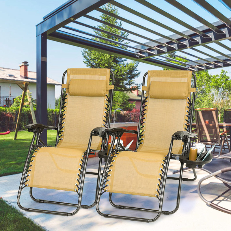 Seira 330 lbs Capacity Zero Gravity Chair Adjustable Reclining Lawn Chair with UV-Resistant Teslin Fabric, Beige