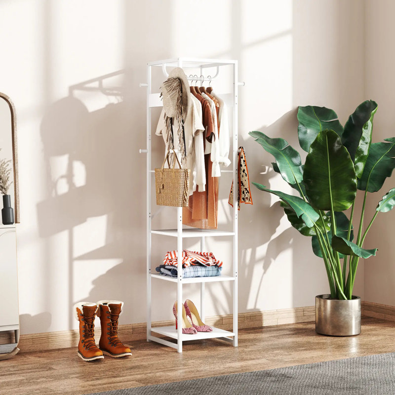 Steel Freestanding 8 - Hook Coat Rack, White
