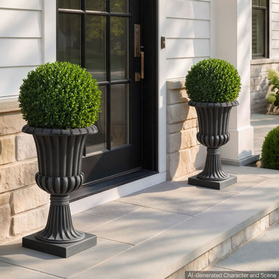 Plastic Urn Planters 13.78"x22.83", Brass Classic Urn Flower Pot, for Wedding, Party, Event, Home, Stage, Garden, Balcony, and Patio Decoration, Front Porch Planters, Indoor & Outdoor Vase