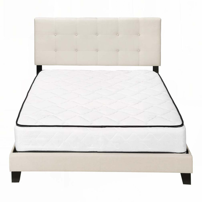 Lit plateforme en tissu d'ameublement, Beige, Grand lit