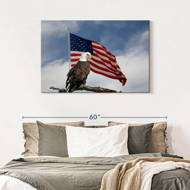 Brampt Perched Eagle American Flag, 30" H x 45" W