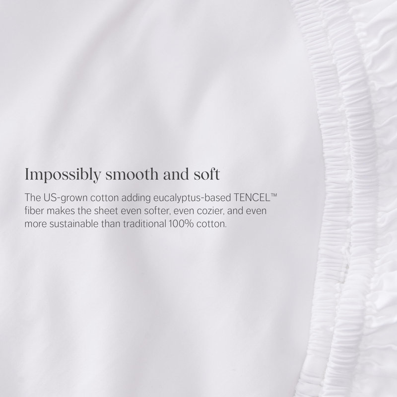 Double Stitch By Bedsure Cotton Tencel Fitted Sheet, Bright White, King Fitted Sheet