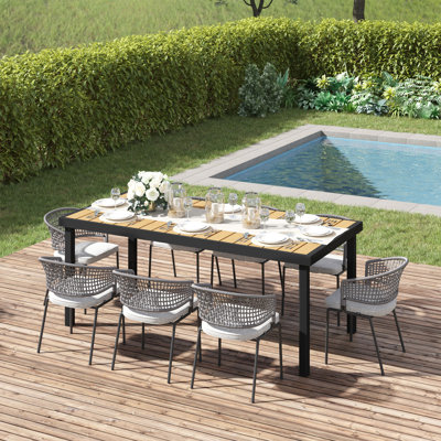 Table de salle à manger d'extérieur 75 po x 35 po pour 8 personnes, table de jardin rectangulaire en aluminium avec plateau en faux bois toutes saisons