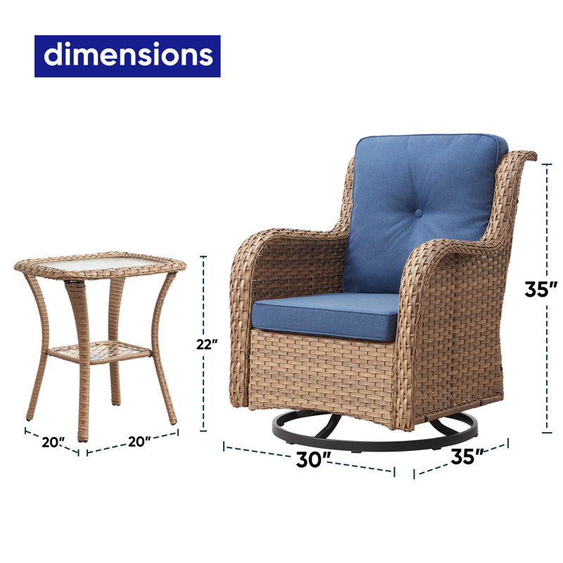 Chaise berçante et pivotante avec coussins 3 pièces Schutt, Marine, Jaune