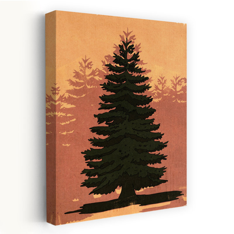 Contemporary Art Minimalist Retro Rustic Pine Tree Forest Nature Wall Art 1 Piece Wrapped Canvas Wall Art