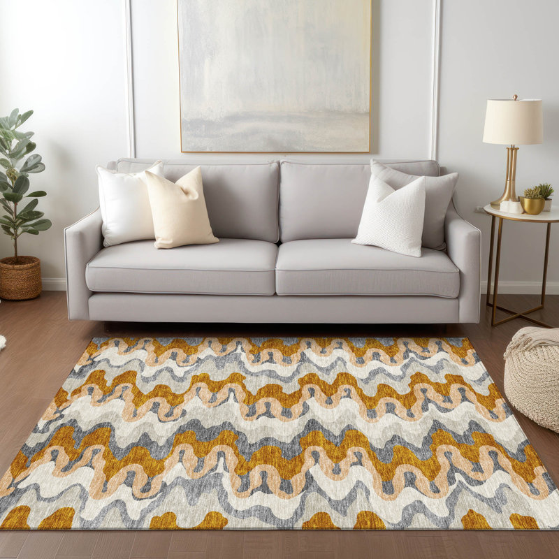 Mahaney Washable Abstract Indoor / Outdoor Rug, Rectangle 3' x 5'