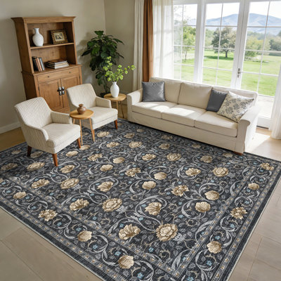 Tapis floral rétro lavable antidérapant à poils courts, résistant aux marques, doux, pliable, tapis décoratif décoratif, salon, chambre à coucher, salle à manger, bureau, décoration intérieure