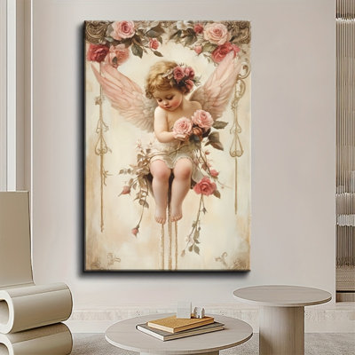 Romantic Vintage Cherub Roses Canvas Print - Urban Studio