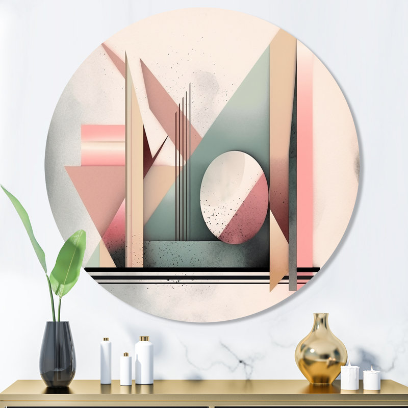«Rose Minimalisme Transient Grace I» - Art mural rond abstrait minimalisme sur métal, H 36 po x l 36 po x P 1 po