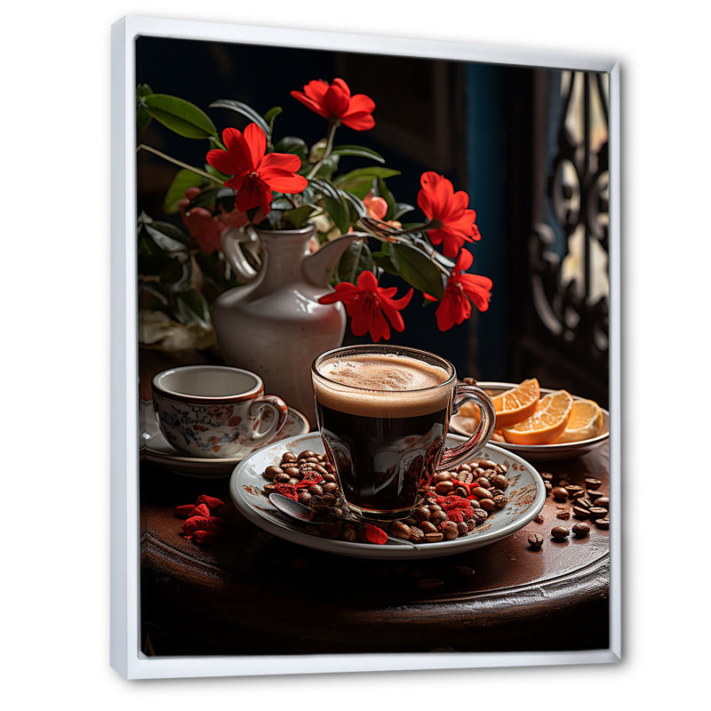 " Aroma Cuban Coffee Harmony II ", White Floater Framed, 32" H x 16" W x 1" D