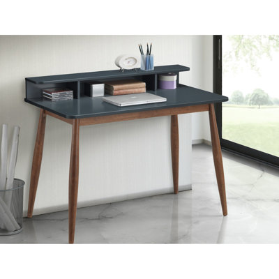 Mid-century Writing Desk In Grey With - 3 Pigeonholes, Tapered Leg, 43" W X 23.6" D 34.4" H Modern Open And Flared 43"x23.6"x34.4