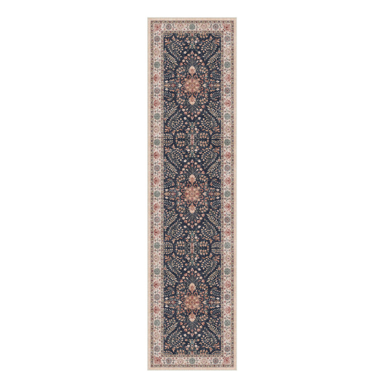 Camila Black Orient Floral Area Rug, Runner 2'3" x 7'6"