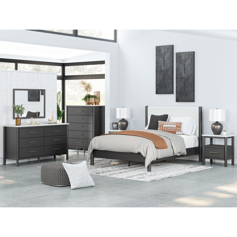 Cadmori Black and White 6-Drawer Dresser with Mirror