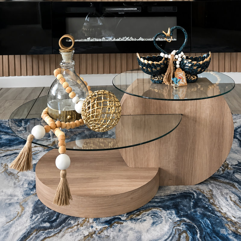 Table basse gigogne luxueuse 35,4 po avec 3 tablettes de rangement, Brun