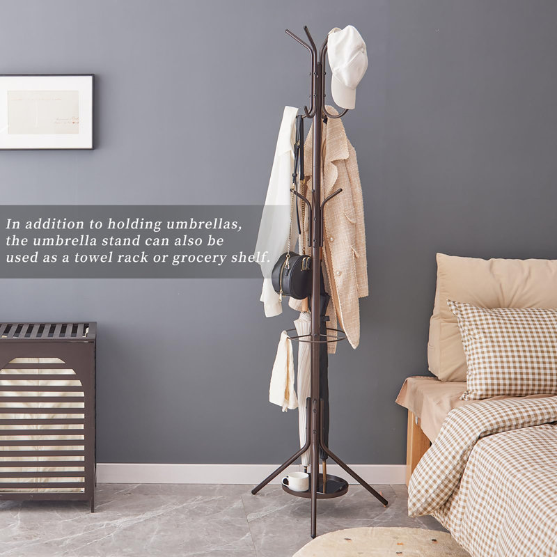 Freestanding 2-In-1 Coat Rack With Rain Cover, Brown