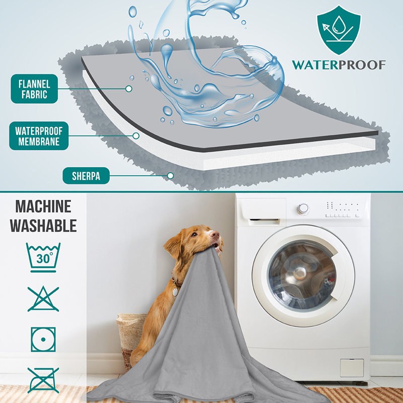 Small Light Gray Waterproof Sherpa Fleece Pet Blanket