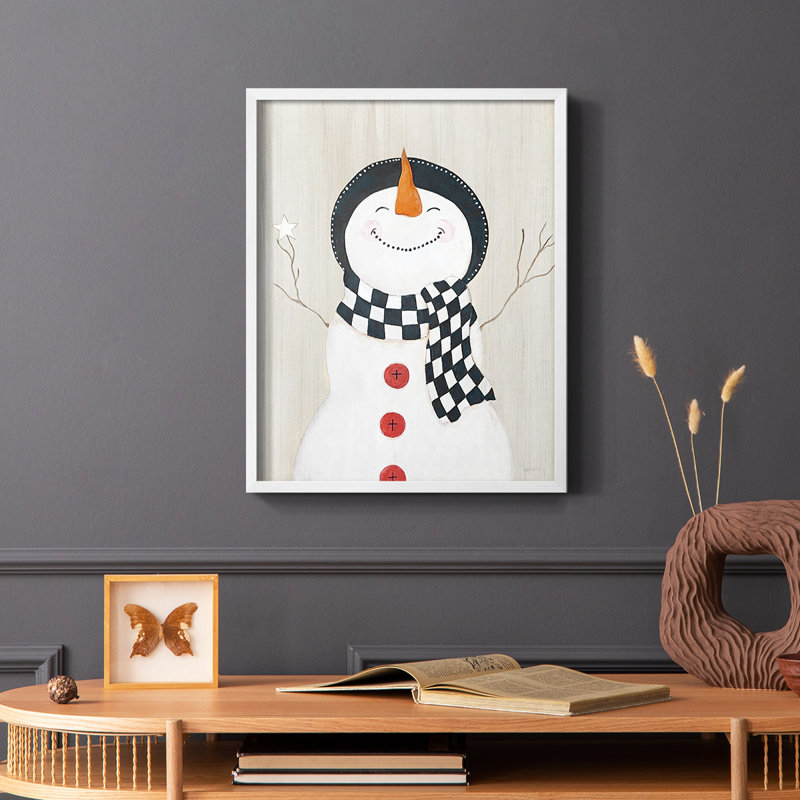 Festive Snowman II, reproduction encadrée - bois massif, Blanc, H 14 po x l 11 po