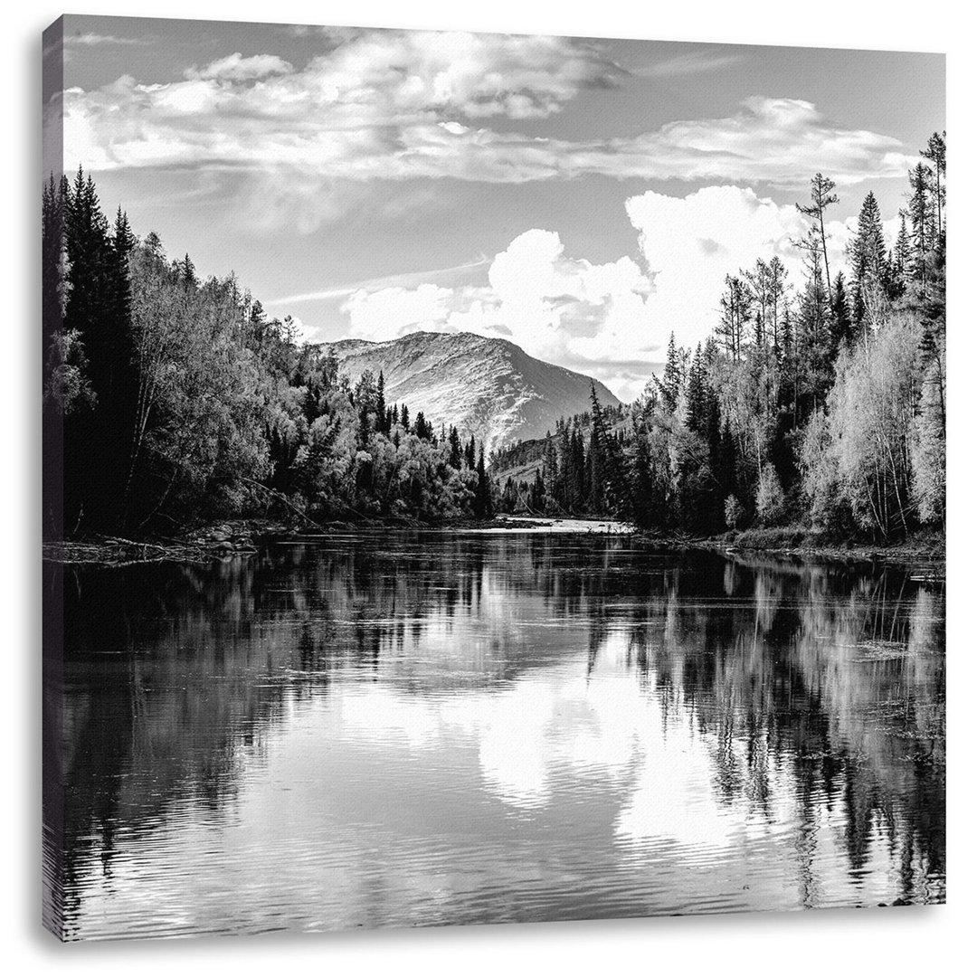 Leinwandbild Bergsee mit Herbstwald