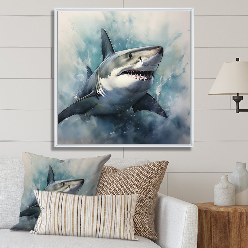 Fierce Shark II - Shark Canvas Prints, White Floater Framed, 16" H x 16" W x 1" D