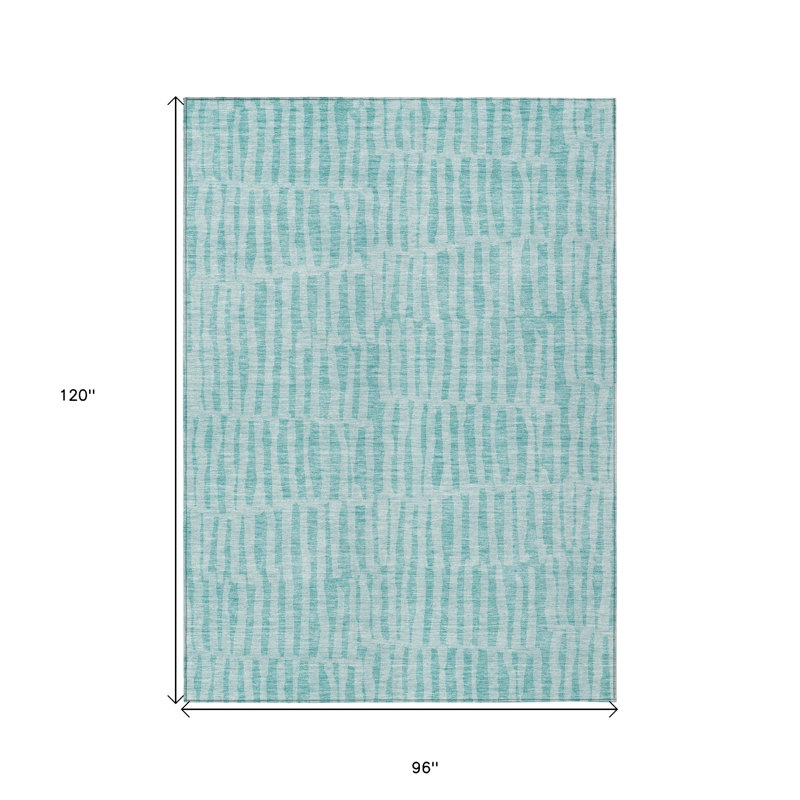 Tapis bleu sarcelle et turquoise à rayures 8 pi x 10 pi